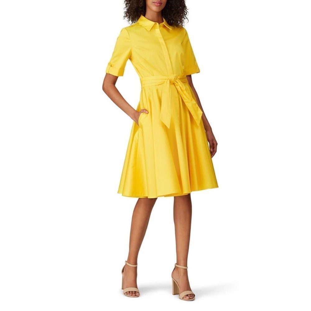 Badgley Mischka Flare Dress Short Sleeves Yellow Size 10 C30